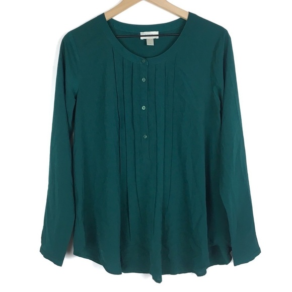 LOFT Blouse Top Long Sleeve Sheer Lightweight Minimalist Pleated Size Small - Picture 1 of 9